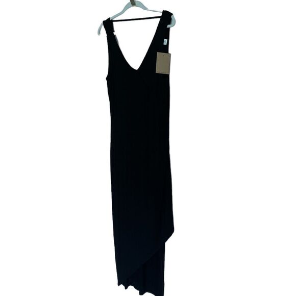 Enough about Me Black Soft Stretchy Maxi with 20in Slit DeepV Back Asymmetrical - Picture 1 of 10